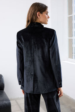 Siyah Kruvaze Regular/Normal Kal?p Dokuma Kadife Blazer Ceket TWOAW26BC00015