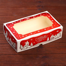 Цена за 5 шт. Коробка складная, подарочная новогодняя с окном под зефир Дом Деда Мороза, 25?15?7 см - Simaland фото 3