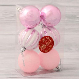 Ёлочные игрушки Глэдис, шары новогодние, d=6 см, набор 6 шт., бело-розовый - Зимнее волшебство фото 2