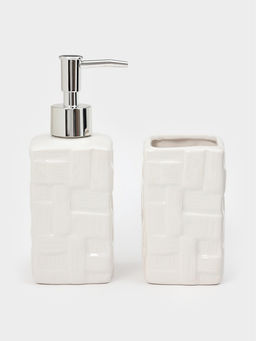 Набор для ванной «Плетение», 3 предмета, дозатор, стакан, мыльница, белый