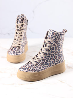 Ботинки 215.warmbr.Бежевый леопард/байка