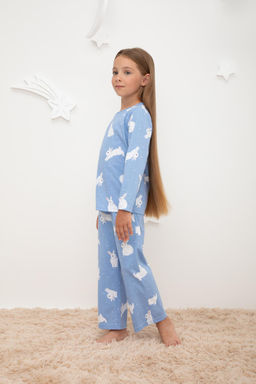 К 1622/зайки на снегу на голубом пижама дет