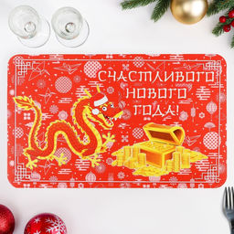 Цена за 3 шт. Салфетка новогодняя на стол Счастливого Нового Года! 2024 год, символ года, сундук