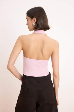 Pembe Boyundan Baglamal? Kemer Detayl? Fitted/Vucuda Oturan Orme Bluz TWOSS24BZ00580