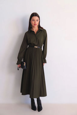 Martichelli Платье рубашка с юбкой-плиссе хаки фото 2