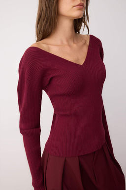 Bordo Premium Iplik/Ozel Iplik Ajur Detayl? Triko Kazak TWOAW26KZ00027 - Trendyolmilla фото 3