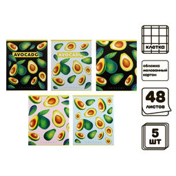 Комплект тетрадей из 5 шт Авокадо, 48 листов, в клетку, обложка мелованный картон, блок офсет