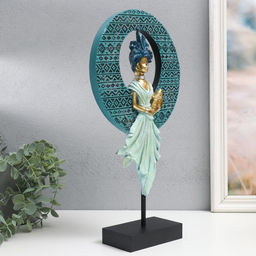 Фигурка полистоун «Девушка в африканском головном уборе», сине-голубой, 21×7.5×38.5 см