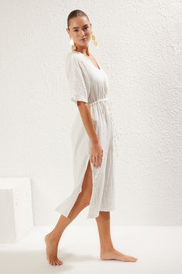 Trendyolmilla Haki Midi Dokuma Buzgu Detayl? Muslin Plaj Elbisesi TBESS25EL00008 фото 14