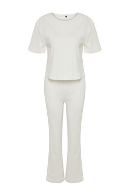 Trendyolmilla Lacivert Slogan Bask?l? Lastik Detayl? Fitilli T-shirt-Pantolon Orme Pijama THMSS21PT1016  фото 7