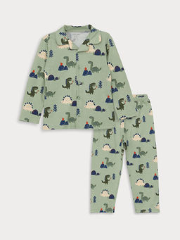 G?mlek Yaka Uzun Kol Bask?l? Erkek Bebek Pijama Tak?m?