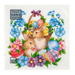 Салфетки бумажные Bouquet Home Collection Classic 33х33см, 3-х слойные, 20 штук в упаковке, 100% целлюлоза, Пасхальные кролики (Россия)  фото 2