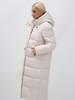 Пальто утепленное стеганное зимнее с капюшоном женское бежевого цвета 9627B - Mtforce фото 10