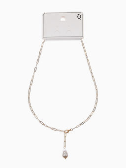 Цена за 2 шт. Цепь с бусиной "Жемчужина", вытянутое звено, цвет белый в золоте