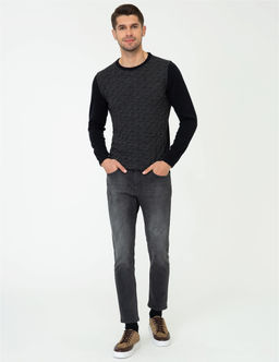 Lacivert Slim Fit Bisiklet Yaka Triko Kazak