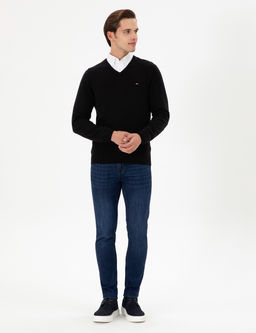 Erkek Slim Fit V Yaka Siyah Basic Kazak - U.s. polo assn фото 4