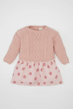 Платье с длинными рукавами и цветочным принтом для маленьких девочек