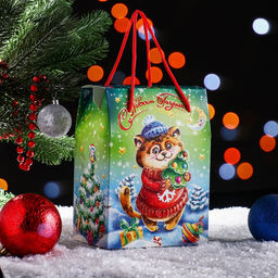 Цена за 5 шт. Подарочная коробка Котик в лесу 15 х 10 х 20,5 см