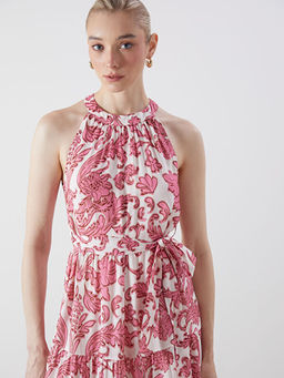 Halter Yaka ?i?ekli Elbise