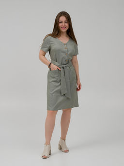 Летнее, хлопковое платье в горошек оливковое