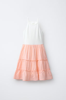 VESTIDO RIB VOLANTES / Naranja claro