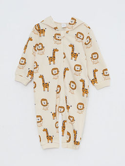 Kap??onlu Uzun Kollu Bask?l? Pamuklu Erkek Bebek Tulum