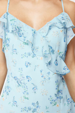 TRENDYOLMILLA Mavi Cicekli F?rf?rl? A Kesim Sifon Astarl? Maxi Dokuma Elbise TWOSS24EL00692  фото 5