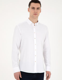 Рубашка Pierre Cardin Slim Fit белая с длинным рукавом