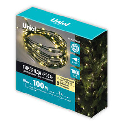 ULD-S10000-1000/DGA WARM WHITE IP20 DEW Гирлянда светодиодная "Роса", 100м. 1000 светодиодов. Теплый белый свет. Провод зеленый. ТМ Uniel