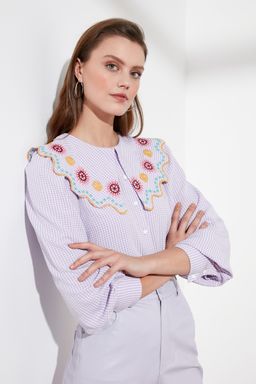 TRENDYOLMILLA Yesil Nak?s Detayl? Gofre Kumas Regular Normal Kal?p Dokuma Gomlek TWOSS21GO0232 фото 10