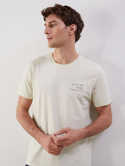 Bisiklet Yaka Bask?l? Penye Erkek Ti??rt