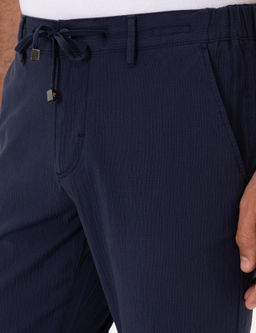Koyu Lacivert Slim Fit Gofreli Beli Ba_c_kl_ Spor Pantolon