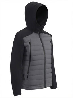 Куртка мужская гибридная стёганая с капюшоном с графеновой подкладкой серого цвета 9627_1Sr