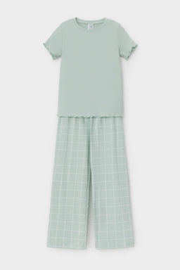 К 1636/голубая дымка,двойная клетка пижама дет