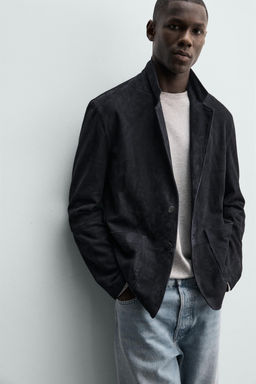 BLAZER REGULAR FIT PIEL ANTE / Marino oscuro - Zara фото 6