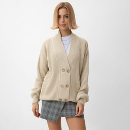 Кардиган на пуговицах женский MINAKU: Casual Collection, бежевый, размер 46
