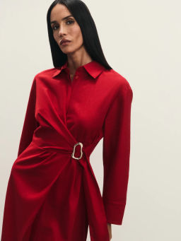 Платье из льна и хлопка с декоративной пряжкой / Zarina  фото 6