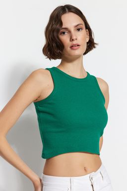 Lacivert-Yesil 2li Paket Fitted/Vucuda Oturan Crop Halter Yaka Fitilli Orme Atlet TWOSS21AL0058