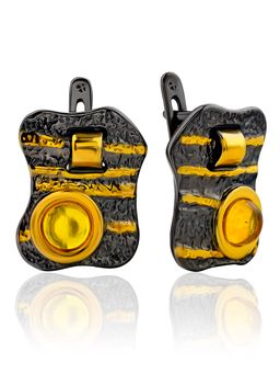 Яркие серьги в оригинальном дизайне Бубинга из серебра и золотистого янтаря