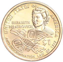 Монета 1 доллар 2020 года D США Коренные американцы (Сакагавея)  Элизабет Ператрович и Закон о борьбе с дискриминацией 1945 года