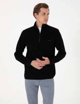 Siyah Regular Fit Yar_m Fermuarl_ Polar Sweatshirt