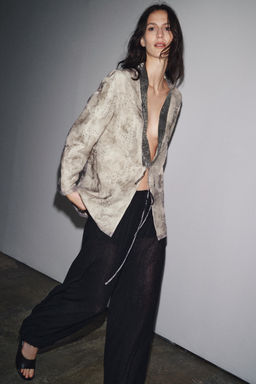 BEADED PRINTED ORGANZA KIMONO
