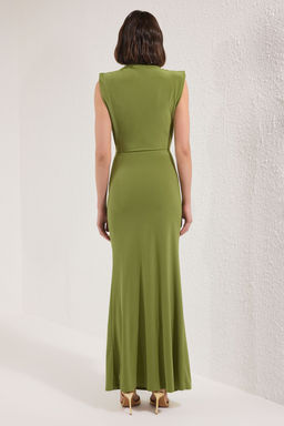 TRENDYOLMILLA Saks Vucuda Oturan Drapeli Dokuma Uzun S?k Abiye Elbise TPRSS24AE00226  фото 4
