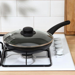 Сковорода Lite, d=24 см, стеклянная крышка, пластиковая ручка, антипригарное покрытие, цвет чёрный