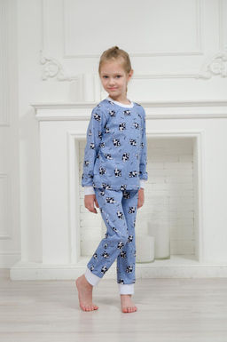 Пижама детская из джемпера и брюк из кулирки Коровы голубой - Амадэль фото 7