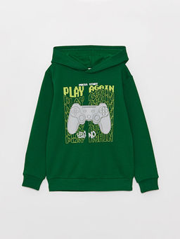 Bask?l? Uzun Kollu Erkek ?ocuk Hoodie