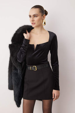 Siyah Kare Yaka Orme Kadife Alttan C?tc?tl? Body TPRAW26BD00009 - Trendyolmilla фото 2