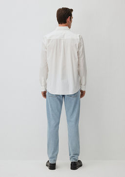 Cizgili Beyaz Gomlek - Mavi фото 4