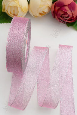 Лента парча 2,5 см*25 ярд (SF-1794) розовый/серебро №04