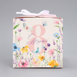 Цена за 3 шт. Коробка подарочная складная, упаковка, С 8 Марта, нежные цветы, 12?12?12 см